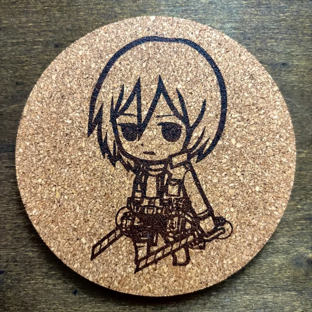 Attack On Titan Mikasa Ackerman Chibi Style Laser Engraved Cork Coaster